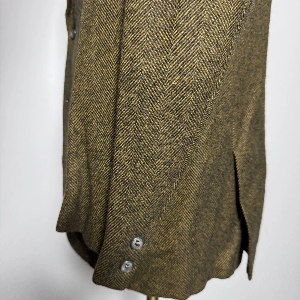 Vintage 1970s Herringbone Wool Blazer Mens 38R Mustard Brown Sport Coat Academic